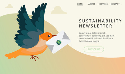 Illustration of Birds Delivering Sustainability Newsletter with Nature Background