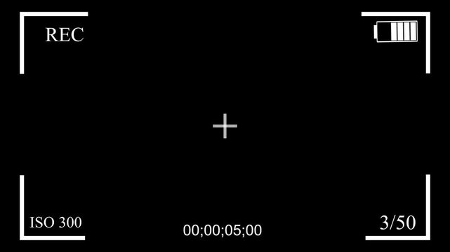 Video camera recording screen overlay on black background.