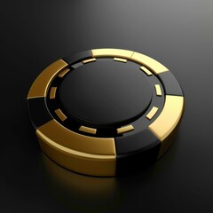 Naklejka premium Black and gold casino chip icon on dark background. Generative ai.