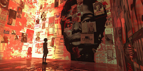 The Democratic Echo Chamber: A cavernous chamber, adorned with banners and posters, reverberating with the voices of countless citizens, their words reflecting and amplifying each other's ideas and co