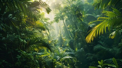 Wide shot of a tropical forest. 