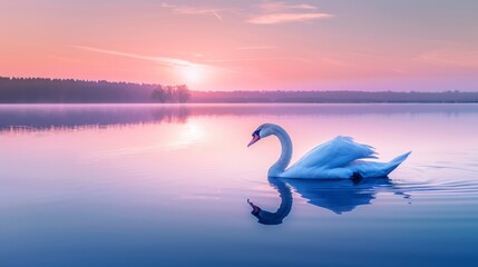Fototapeta premium Serene Swan at Sunrise