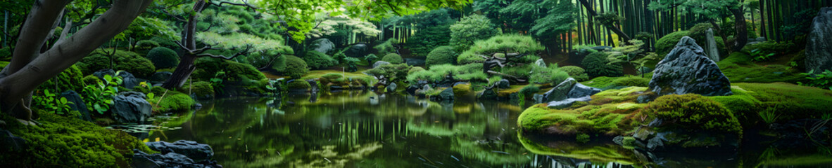 Obraz premium The tranquil gardens Kyoto offer serene escape amidst bustling city life,showcasing meticulously landscaped spaces that embody harmony and contemplation.These gardens,deeply rooted in Japanese culture