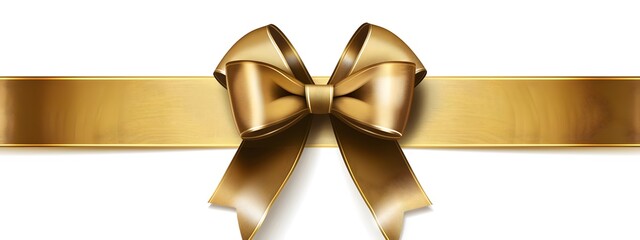 Golden ribbon with bow on white background isolated