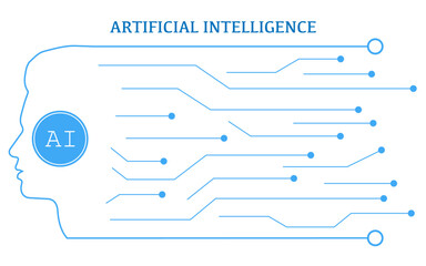 AI background with human face with with circuit lines design, AI circuit lines with men face