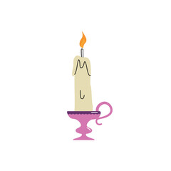 Vector flat design of a candle with molten wax in an antique candlestick