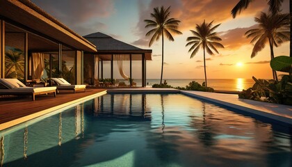 Fototapeta premium pool at sunset