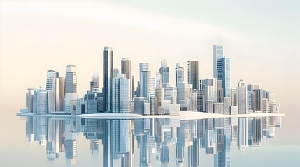 Fototapeta premium Panoramic View of Modern Cityscape with Tall Skyscrapers and Glass Reflections