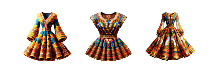 Obraz premium Set of African Print Dress, isolated over on transparent white background