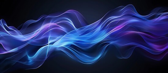 Contemporary abstract design of blue and purple waves on a black background, ideal for digital art banners.