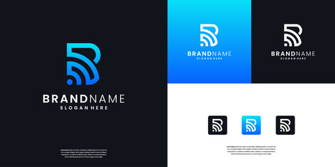 Initial B and internet wireless monogram and elegant logo design inspiration