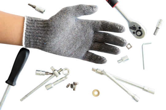 work glove and wrenches scattered