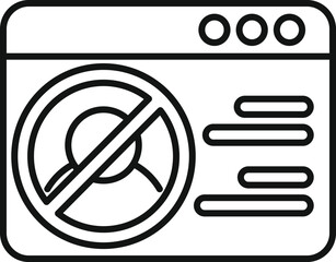 Line icon of a website with a crossed out user symbol, indicating account suspension or blocked access