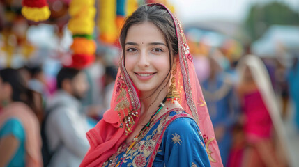 Obraz premium young Punjabi woman standing at bascar festival