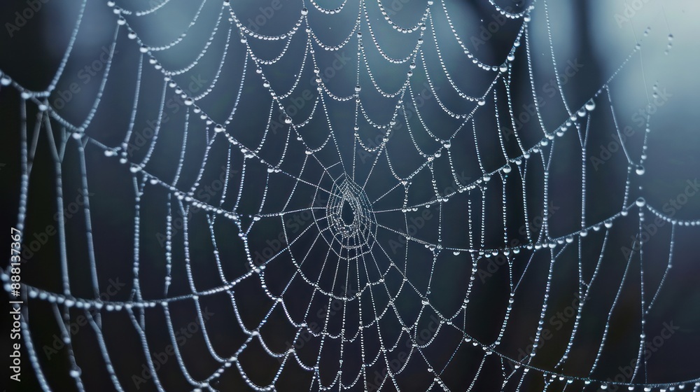 Wall mural document the intricate patterns on a spider's web covered in dew