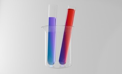 Different laboratory beakers and glassware,White Background 3D Rendering,desktop wallpaper. Copyspace.