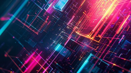 Abstract background with dark base bright neon lines geometric shapes cyberpunk feel
