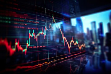 Stock Market Data Displayed On Screen In Front Of City Skyline