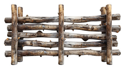 Wooden fence at ranch isolated over white background