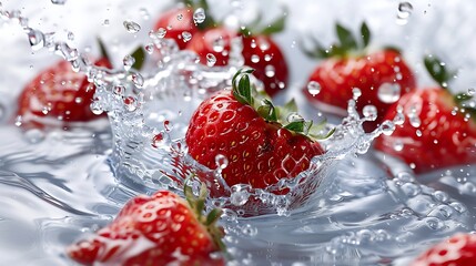 Fresh Strawberries Splashing In Water With Dynamic Motion