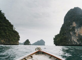 Fototapeta premium Closeup Of Boat Sailing on Asian Sea