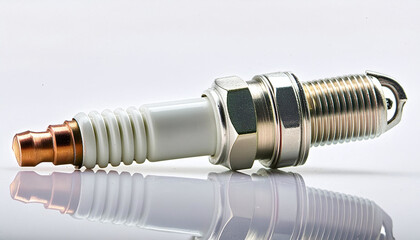 A detailed illustration of a spark plug, showcasing its metallic components and intricate design