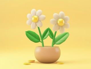 3D Render of a Flowerpot with Daisies.