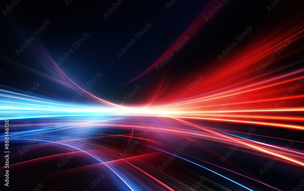 Poster Vibrant abstract blue and red waveform with fluid motion and colorful gradients.