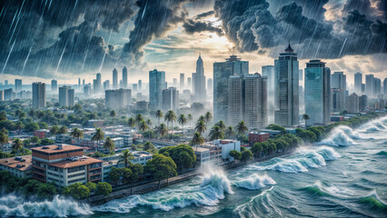 Fototapeta premium city, hurricane, flood, disaster,