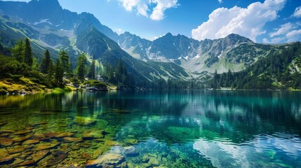 Fototapeta premium Crystal Clear Mountain Lake in the Tatras