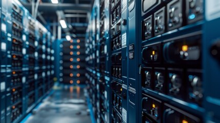Server Room Interior with Rows of Racks