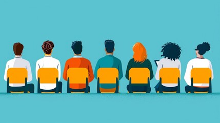 A group of diverse people sitting in chairs in a row, waiting for their turn.