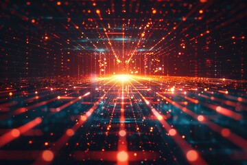 Fototapeta premium A high-tech tunnel illuminated by glowing lights, creating a futuristic and mesmerizing atmosphere, A glowing of energy radiating from the center, AI generated