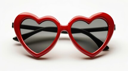 Fototapeta premium A heartshaped sunglasses, Valentine s Day accessory, retro style, red and black, isolated on white background