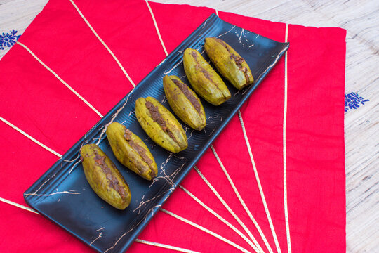 Bharwa Parwal or Stuffed Pointed Gourd . Indian Dry sabzi or side dish for roti or rice. 