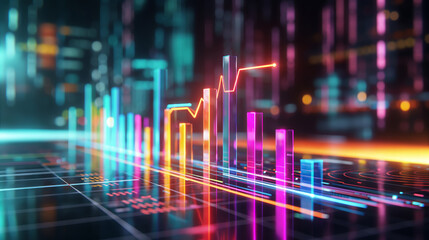 Vibrant Neon-Themed 3D Bar Chart with Bars in Various Colors and Heights