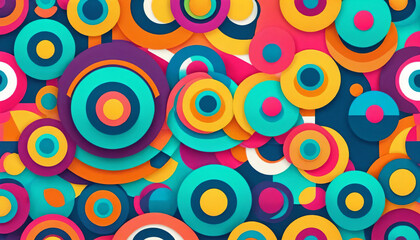 seamless pattern with circles Design an abstract geometric pattern with vibrant colors and intricate shapes, suitable for modern interior décor or digital backgrounds.