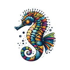 Colorful seahorse vector, wildlife aquariam cartoom art.