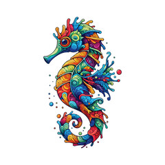 Colorful seahorse vector, wildlife aquariam cartoom art.
