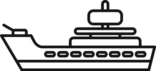 Simple line icon of a military warship sailing on the ocean