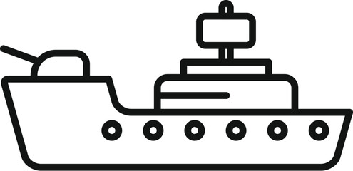 Outline icon of a military warship sailing, protecting the country's coastline