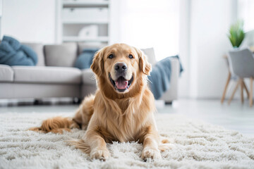 a dog lying on a rug