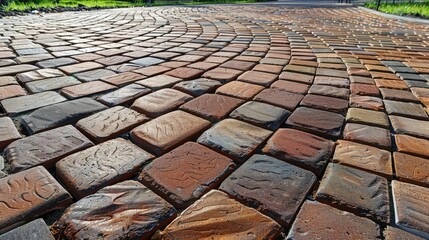 Road paved with decorative bricks, perfect for stylish and urban themes