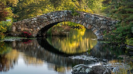 Historic stone bridge over a serene lake