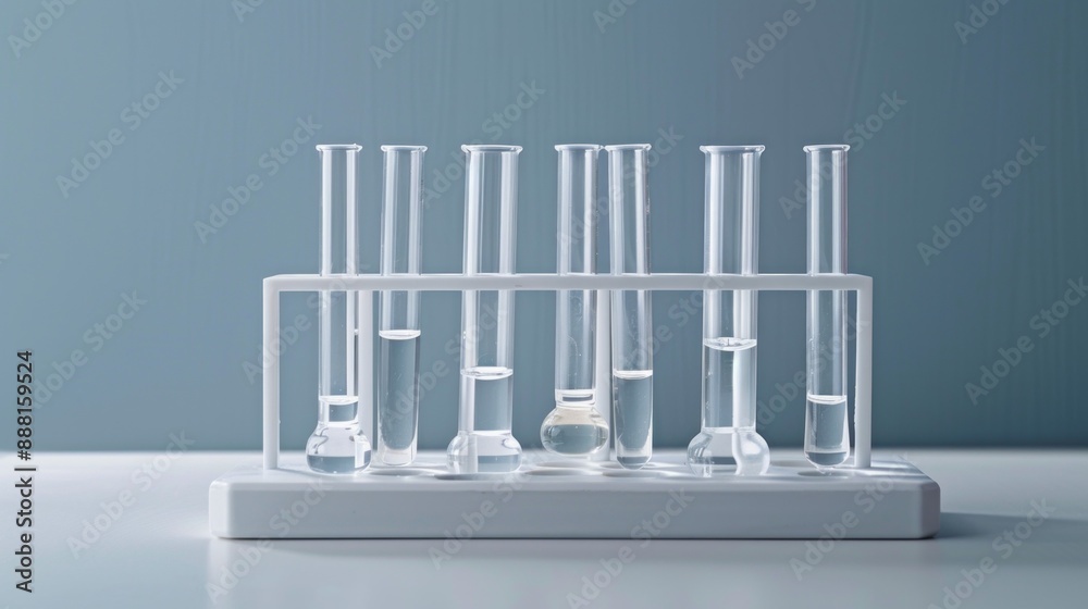 Poster A row of test tubes are lined up on a table