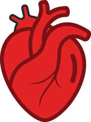 red heart logo and illustration on white background