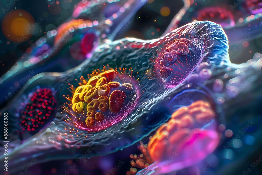 Poster microscopic view of cells and structures