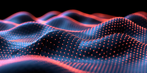 Obraz premium Abstract glowing particle lines and bokeh on a dark backdrop, conveying a futuristic technology concept