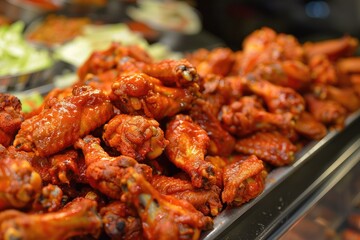 Fototapeta premium Delicious wings served with crisp lettuce and flavorful sauce on a plate, A platter of spicy buffalo wings, AI generated