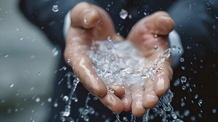 Water drop in hand of businessman, Eco concept, World Water Day.